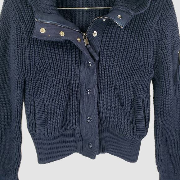 BANANA REPUBLIC Varo Ribbed Zip Crop Hooded Sweater Bomber XS Navy #509216-01 - Picture 7 of 13